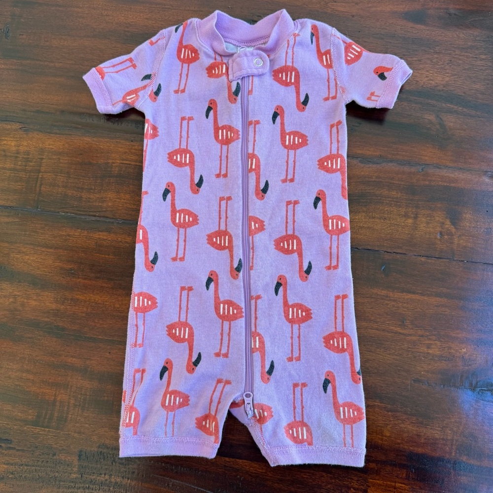 Hanna Andersson Purple Short-Sleeve Flamingo Pajamas with Coral Print